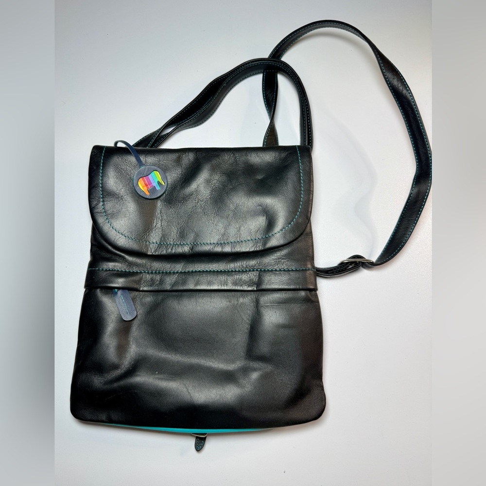 Black Mywalit Leather Crossbody Bag with colorful details